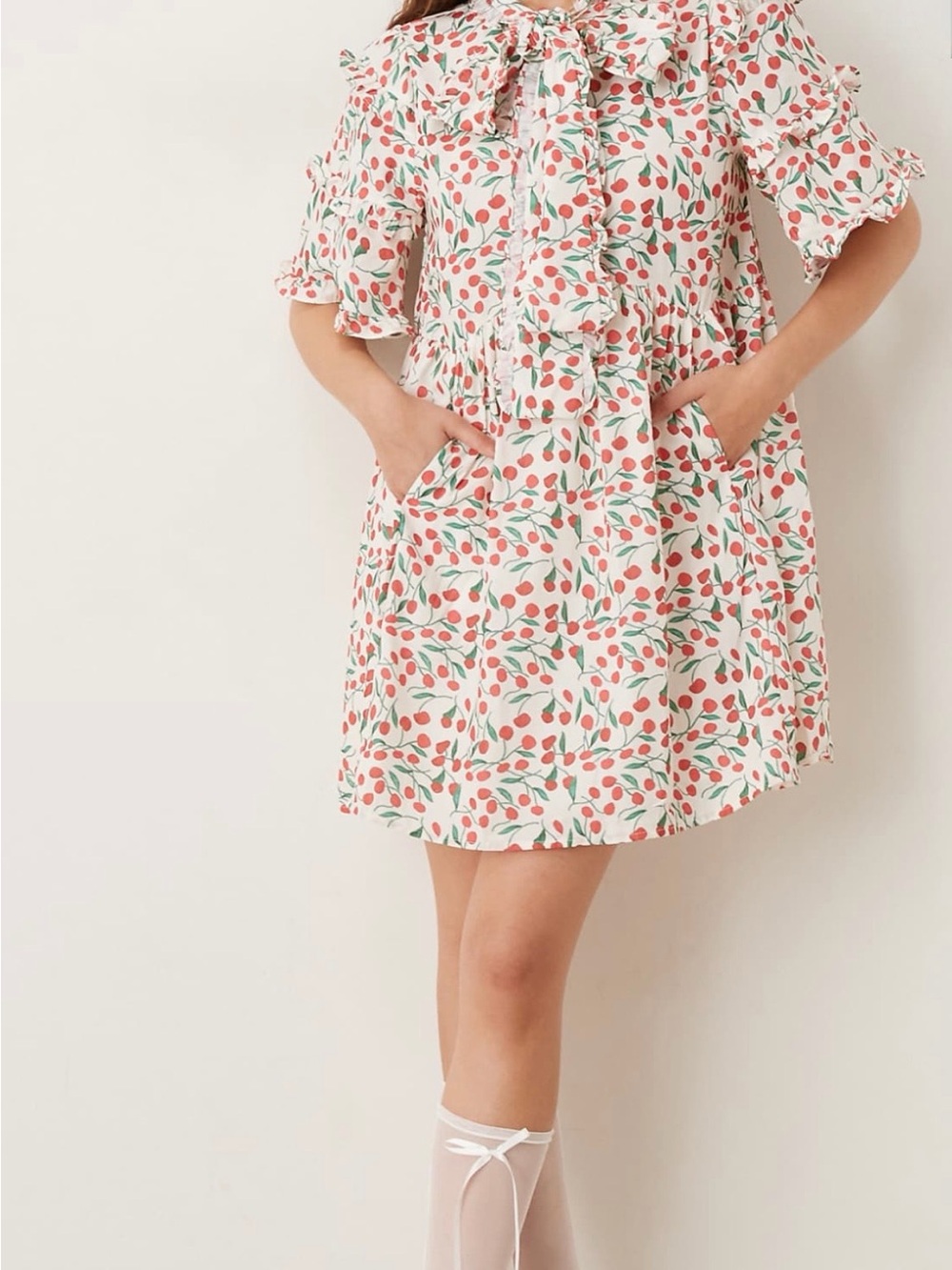 Sister Jane White Mini Dress with Red Cherry Print